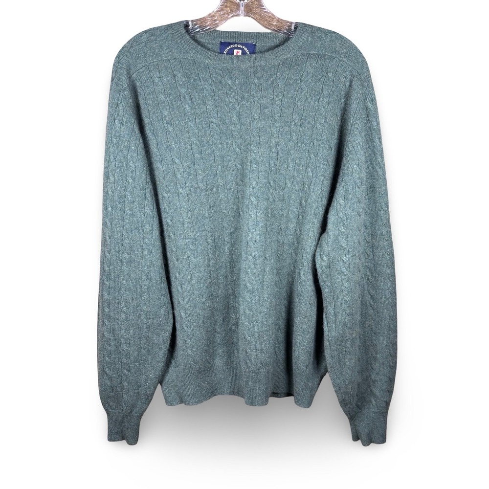 Green Cashmere L Wool Blend Cable Knit‎ Sweater Size Large Leonardo De Firenzi
